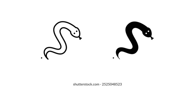 Snake line and flat icons set, editable stroke isolated on white, linear vector outline illustration, symbol logo design style