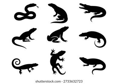 Snake lizard alligator frog reptile collection vector