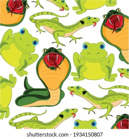 Snake with lizard and frog decorative pattern