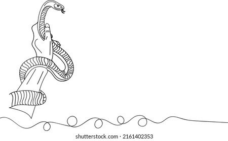 Snake Logo, Snake Vector, Outline Sketch Drawing Of Hand Holding Snake, Line Art Vector Illustration Of Snake In Hand