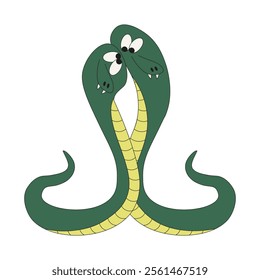 Snake in love. Love couple of symbol 2025 Chinese New Year isolated white background. Simple flat style Snakes. Minimal vector illustration can used clothes fabric decor t-shirt print template design.