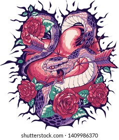 Snake in love tattoo, design for shirt