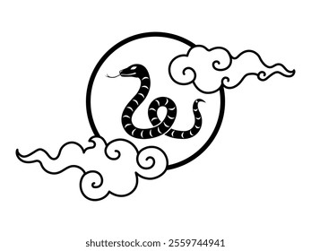 Snake and lucky clouds icon, Chinese New Year concept, isolated on white background