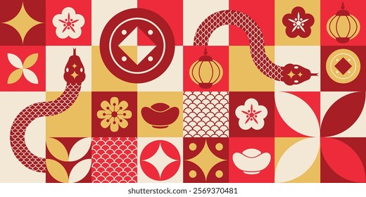 Snake lunar new year geometric background vector