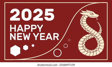a snake making infinity and 2025 happy new year , Chinese lunar banner