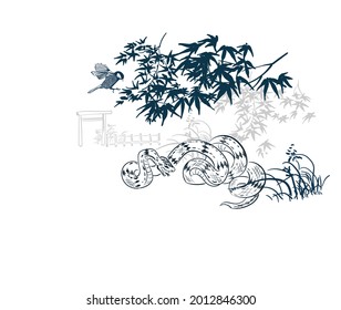 snake maple sketch vector japanese chinese design isolated