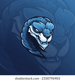 Snake Mascot Gaming Logo, King Cobra Esports logo design, Blue Snake Gaming Logo Template, Snake Mascot Emblem for Sports Team Badge