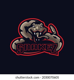 Snake mascot logo design vector with modern illustration concept style for badge, emblem and t shirt printing. Angry snake illustration.