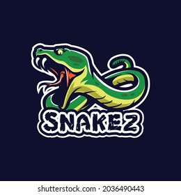 Snake mascot logo design vector with modern illustration concept style for badge, emblem and t shirt printing. Angry snake illustration for sport and esport team.