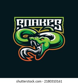 Snake mascot logo design vector with modern illustration concept style for badge, emblem and t shirt printing. Angry snake illustration for sport team.