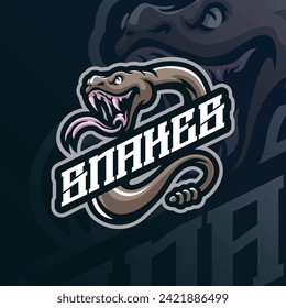 Snake mascot logo design vector with modern illustration concept style for badge, emblem and t shirt printing. Angry snake illustration for sport and esport team. svg
