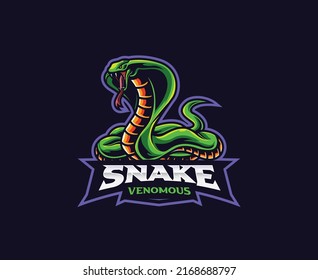 Snake Mascot Logo Design. Venomous Snake Vector Illustration. Logo Illustration For Mascot Or Symbol And Identity, Emblem Sports Or E-sports Gaming Team