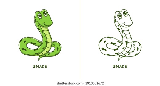 Snake Mascot Logo. Viper Reptile Wildlife Vector Illustration. Anaconda And Python Cartoon. Kids Coloring Images. Kids Drawing Icon Character