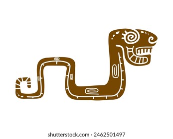 Snake Mayan Aztec totem symbol with intricate patterns. Isolated vector reptile sign of transformation, rebirth and renewal, embodying wisdom, vitality and primal forces of the earth and underworld