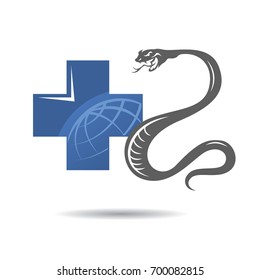 Snake and medical cross. Vector illustration