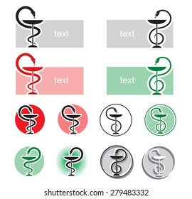 Snake With Medical Cup. Sign, Symbol, Logo. Set Vector Icons.