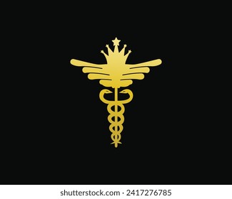Snake medical icon, caduceus vector sign isolated background