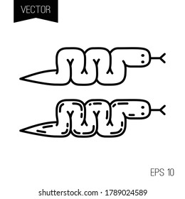 Snake mini tiny tattoo or logo or emblem. Traditional black dot style ink. Black work. Symbol isolated on white background. 