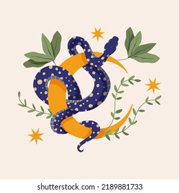 Snake and moon illustrations vector retro design. Python vintage shirt print