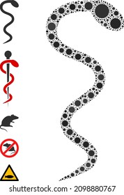 Snake mosaic icon. Vector collage designed from randomized virulent icons. Virus collage snake icon, and similar icons. Snake collage for breakout templates.