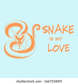 Snake is My Love Hand Drawn illustration With Snake Concept.Snake Love Hand Drawn Illustration With Coloring Background.