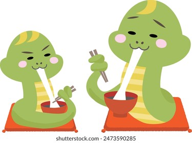 A snake with a mysterious face eating rice cake soup