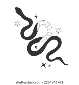 Snake in mystic linear tattoo icon style isolated on white background. Vector esoteric illustration
