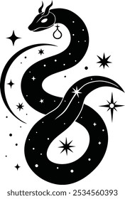 Snake with mystical magic objects moon and stars Spiritual occultism symbols