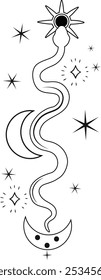 Snake with mystical magic objects moon and stars Spiritual occultism symbols