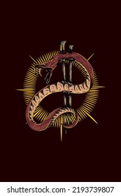 Snake with nail vector illustration