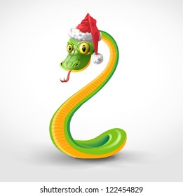 Snake new year in red Santa hat