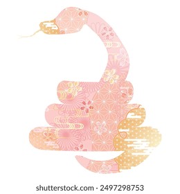 Snake Tarjeta de año Nuevo Icono de flor de cerezo
