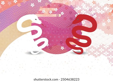Tarjeta del año Nuevo de la serpiente Fondo de la flor del cerezo