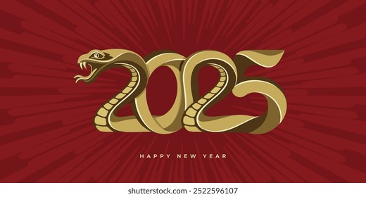 A snake with the number 2025 on it. The snake is curled up and has a mouth open. The background is red and the snake is surrounded by a bright, colorful background
Chinese new year of the Snake.