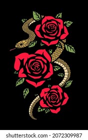 Snake on a background of roses.