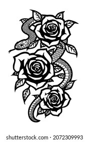 Snake on a background of roses.