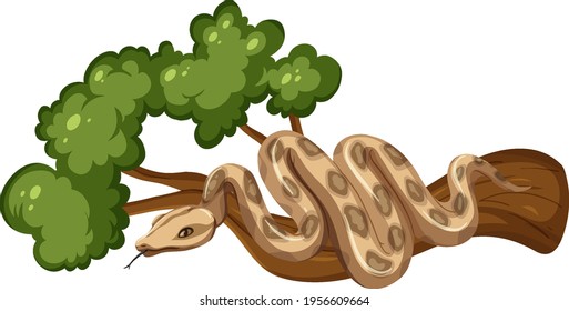 Snake on a branch isolated on white background illustration