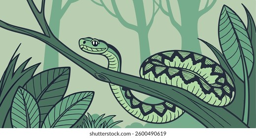 Snake on a branch, reptile, vector