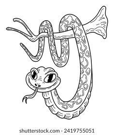 Snake on branch sketch. Hand drawn line art illustration.