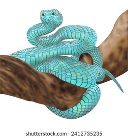 snake on the branch in turquoise, blue