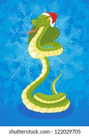 Snake on celebratory background snow flake