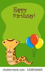 Snake on happy birthday template illustration