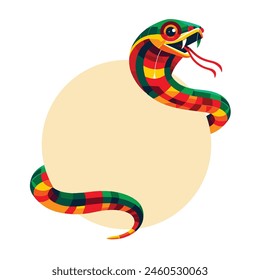 Snake on round label. Isolated.