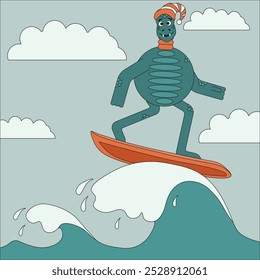 Snake on the surfboard. Christmas in Hawaii. Summer concept with serpent on surf. Surf Club theme. EPS 10