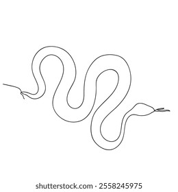 Snake One continuous line drawing. Snake in simple doodle style. Single line snake concept. Line art, banner in minimalism style. Vector illustration on white background.