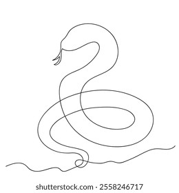 Snake One continuous line drawing vector on a white background. Doodle vector illustration. Single line snake concept. Line art, outline, banner in minimalism style.