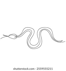 Snake One continuous line drawing style. Doodle vector illustration. Single line snake concept. Line art, outline, banner in minimalism style. Vector illustration on white background.