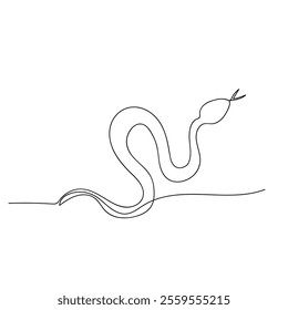Snake One continuous line drawing. Snake in simple doodle style. Single line snake concept. Line art, banner in minimalism style. Vector illustration on white background.