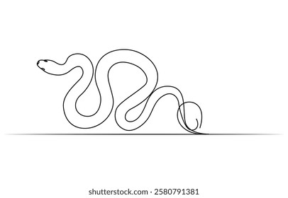 Snake in one continuous line. One line drawing, minimalism. Vector illustration. Snake One continuous line drawing. Snake in simple doodle style