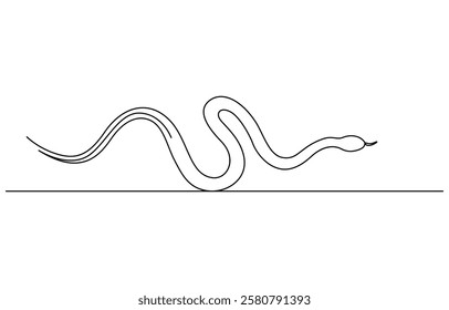 Snake in one continuous line. One line drawing, minimalism. Vector illustration. Snake One continuous line drawing. Snake in simple doodle style